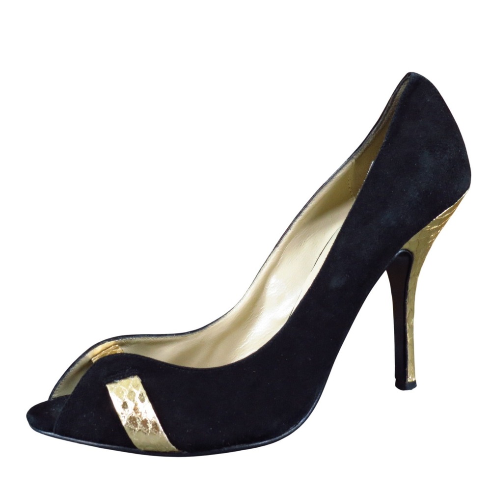 Laundry by Shelli Segal Women Heel Size 9.5 Evening Party Black Gold Leather